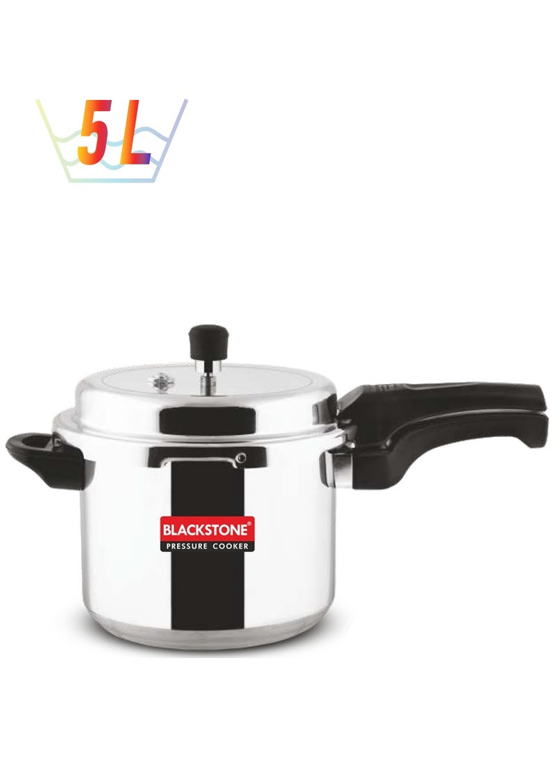BLACKSTONE Aluminium  Pressure Cooker with Extra Rubber Gasket and Safety Valve 5 Liters Capacity, Silver - Image 1