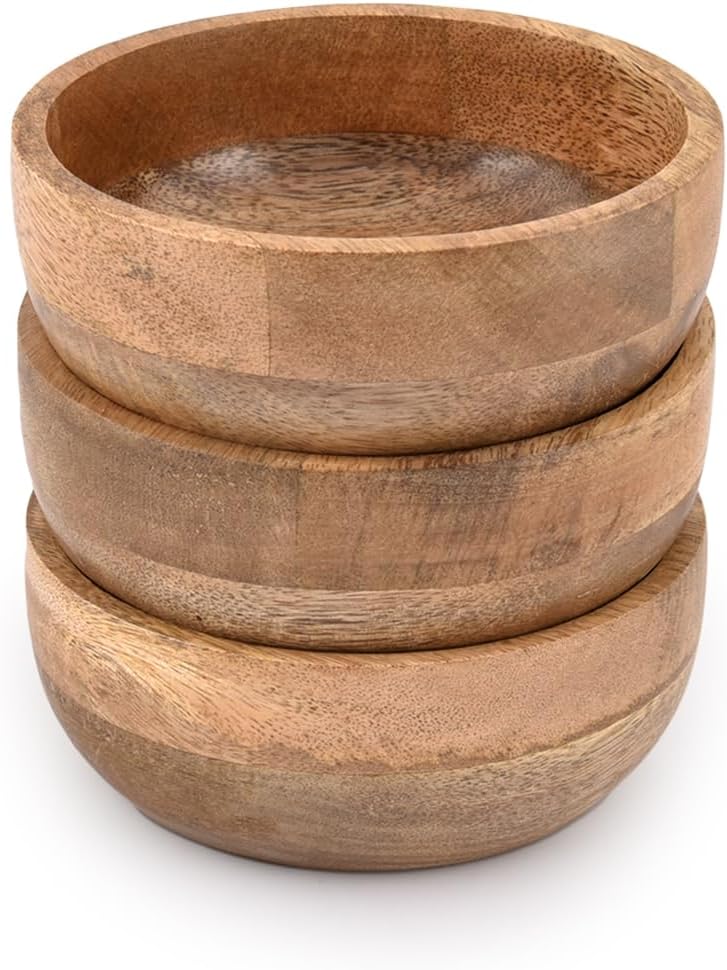 MAHASU Soup Bowl Wood Sauce Bowl Wooden Mini Round Bowl Serving Craft Bowls Kitchen Condiment Bowls 5 X 5 X 2 Set of 3 - Image 1