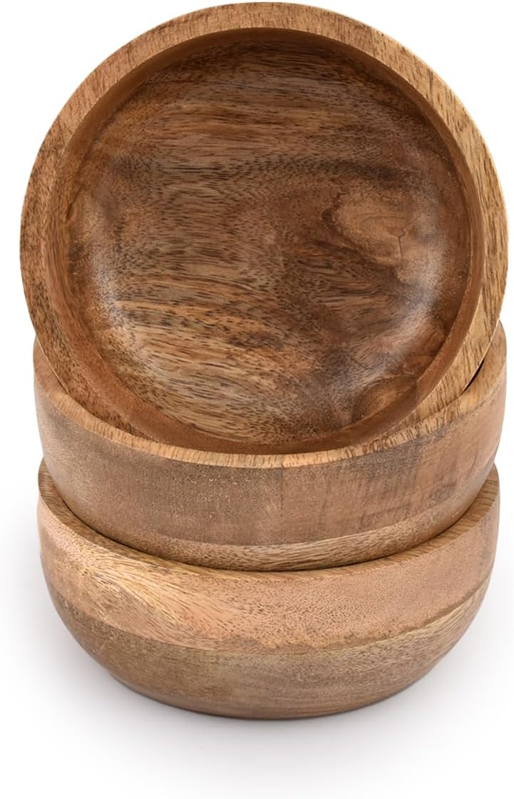 MAHASU Soup Bowl Wood Sauce Bowl Wooden Mini Round Bowl Serving Craft Bowls Kitchen Condiment Bowls 5 X 5 X 2 Set of 3 - Image 2