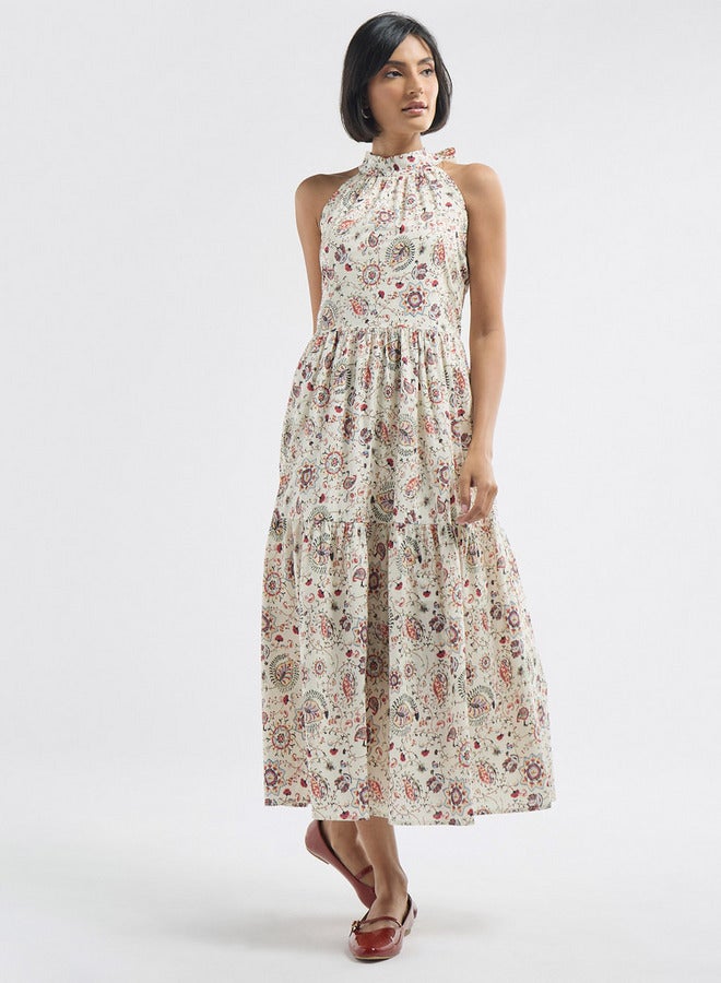 سبلاش فيڤ فستان متعدد الطبقات بياقة هينلي ورباط وطبعات أزهار - Image 1