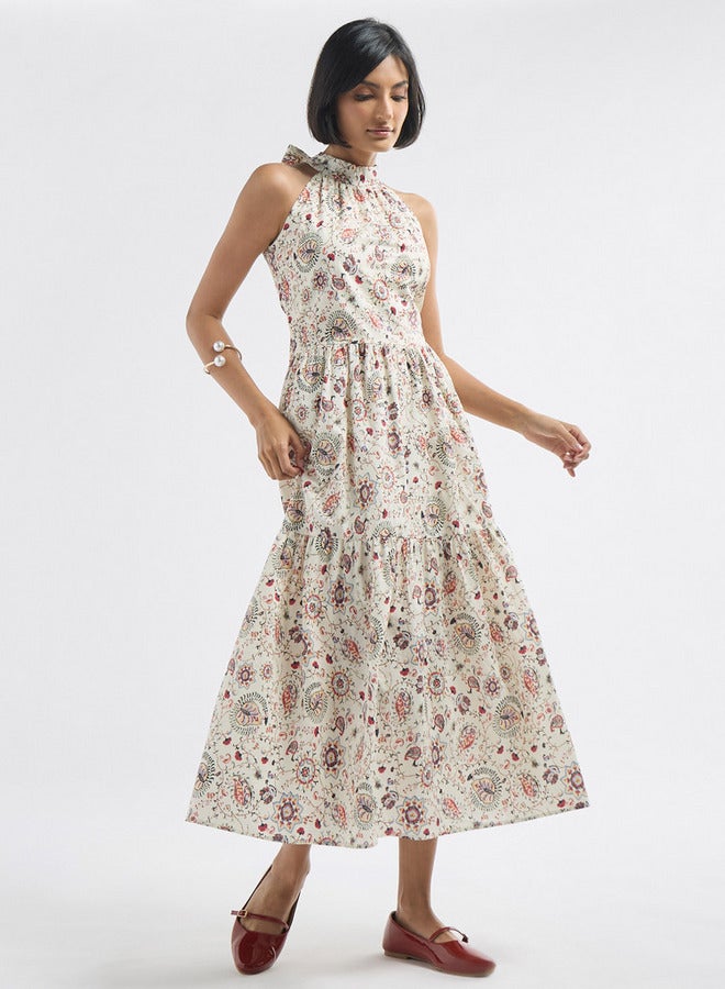 سبلاش فيڤ فستان متعدد الطبقات بياقة هينلي ورباط وطبعات أزهار - Image 2