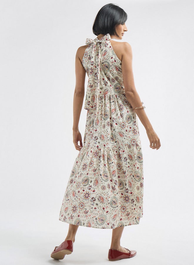 سبلاش فيڤ فستان متعدد الطبقات بياقة هينلي ورباط وطبعات أزهار - Image 3