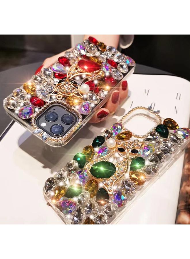 اس-توب جراب لهاتف iPhone 12 مصنوع يدويًا من حجر الراين اللامع وحجر الثعبان الكريم - Image 5