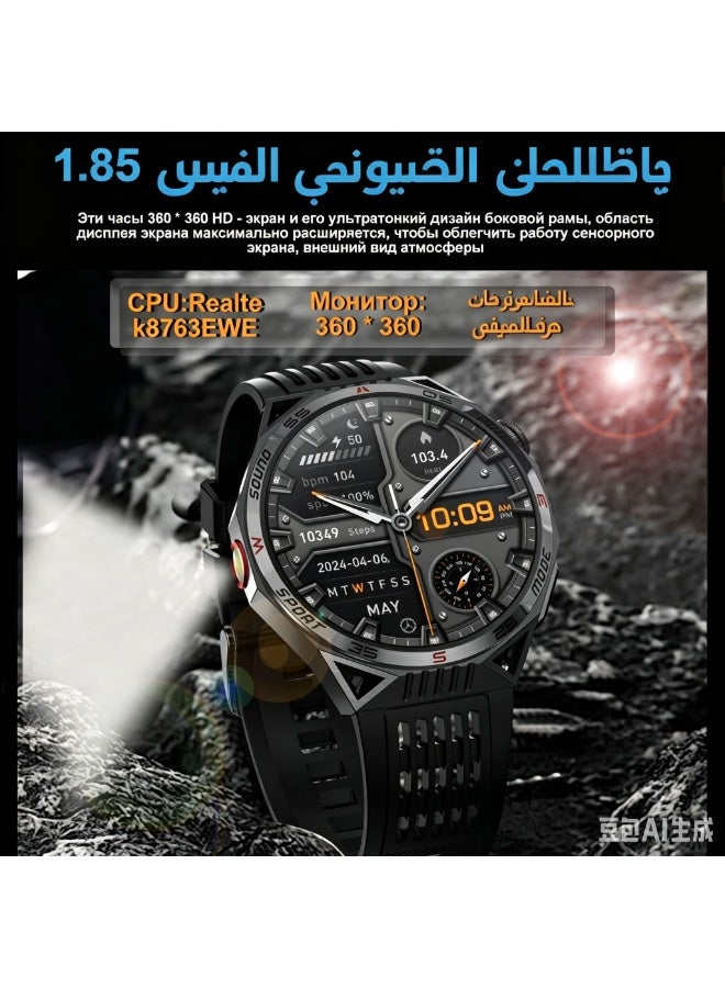 ساعة ذكية للرجال بشاشة AMOLED بحجم 1.85 بوصة، وظيفة اتصال بلوتوث، مقاومة للماء 5ATM، متتبع لياقة بدنية لأجهزة أندرويد وآيفون - Image 3