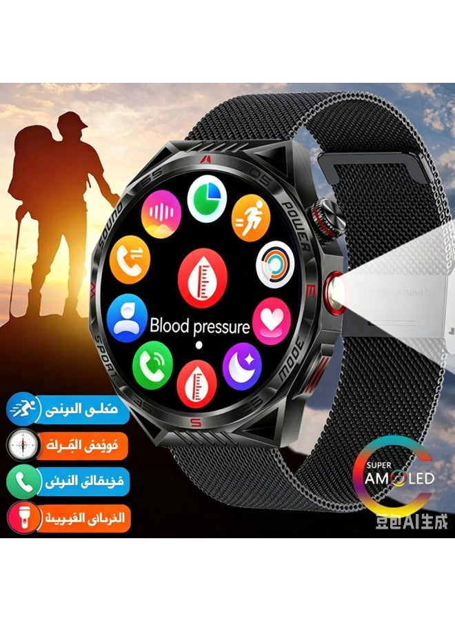 ساعة ذكية للرجال بشاشة AMOLED بحجم 1.85 بوصة، وظيفة اتصال بلوتوث، مقاومة للماء 5ATM، متتبع لياقة بدنية لأجهزة أندرويد وآيفون - Image 1