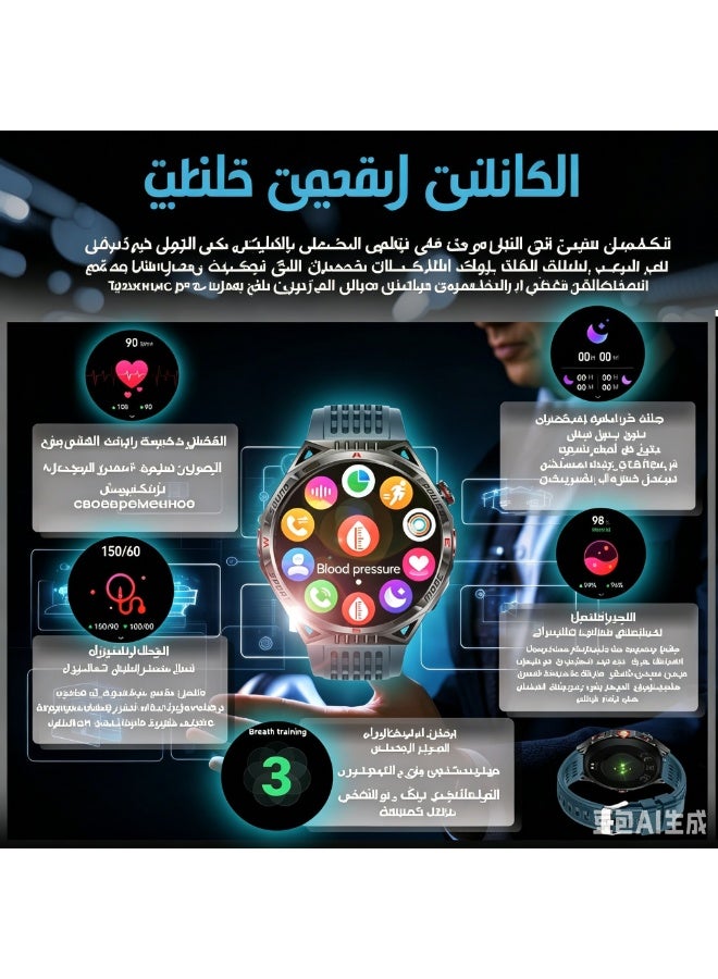 ساعة ذكية للرجال بشاشة AMOLED بحجم 1.85 بوصة، وظيفة اتصال بلوتوث، مقاومة للماء 5ATM، متتبع لياقة بدنية لأجهزة أندرويد وآيفون - Image 5