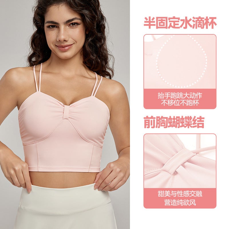 Front Chest Pleated Yoga Vest Women'S Chest Pad Slim Slim Slim Back Strap Bra Girl Jacket 23M - Image 3