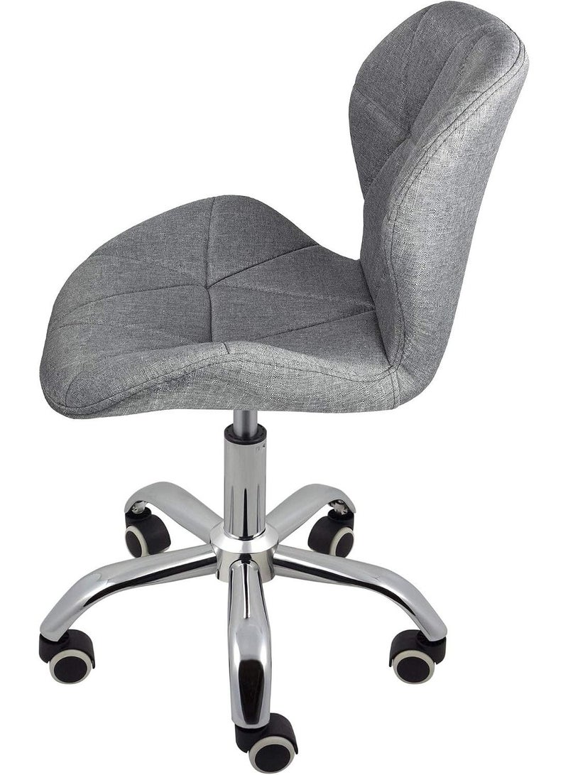 Swivel dining chair and desk with chrome legs, casters, and lift, grey fabric - Image 4