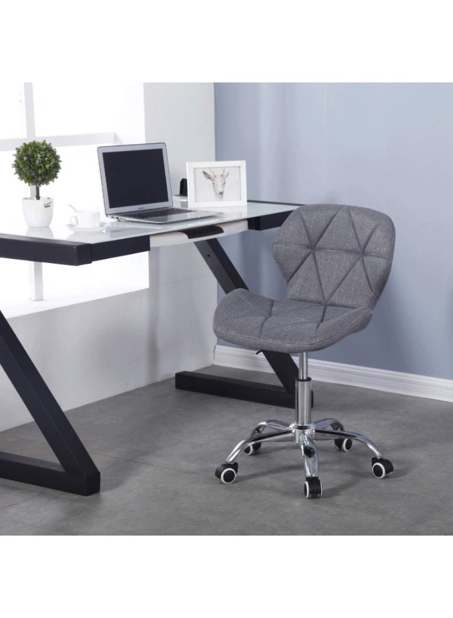 Swivel dining chair and desk with chrome legs, casters, and lift, grey fabric - Image 3