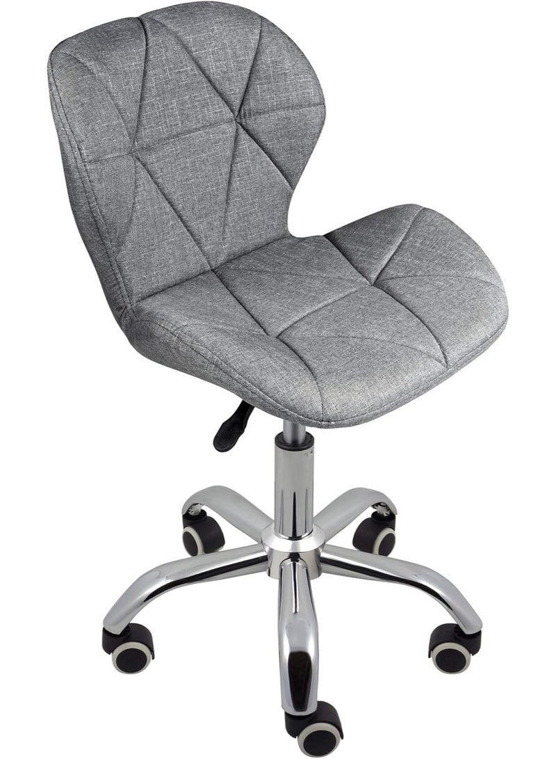 Swivel dining chair and desk with chrome legs, casters, and lift, grey fabric - Image 1