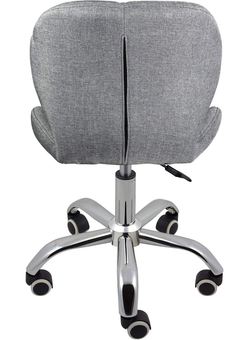 Swivel dining chair and desk with chrome legs, casters, and lift, grey fabric - Image 5