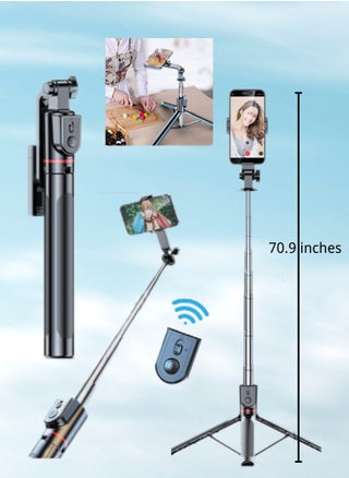 New 70.86-inch extra-long selfie stick tripod selfie stick with wireless remote control and portable retractable phone phone tripod compatible with iPhone/samsung/gopro/android phone smartphones, perfect for travel, video blogs, videos and photos - pzsku/ZC21B57E6EEBE6EE1B3E5Z/45/1747297359/00e9b9e1-f996-407d-9fa2-458f304d156c