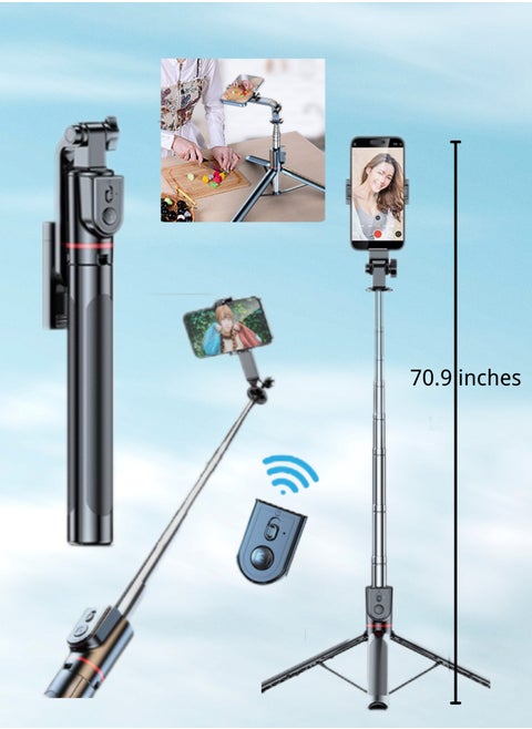 New 70.86-inch extra-long selfie stick tripod selfie stick with wireless remote control and portable retractable phone phone tripod compatible with iPhone/samsung/gopro/android phone smartphones, perfect for travel, video blogs, videos and photos