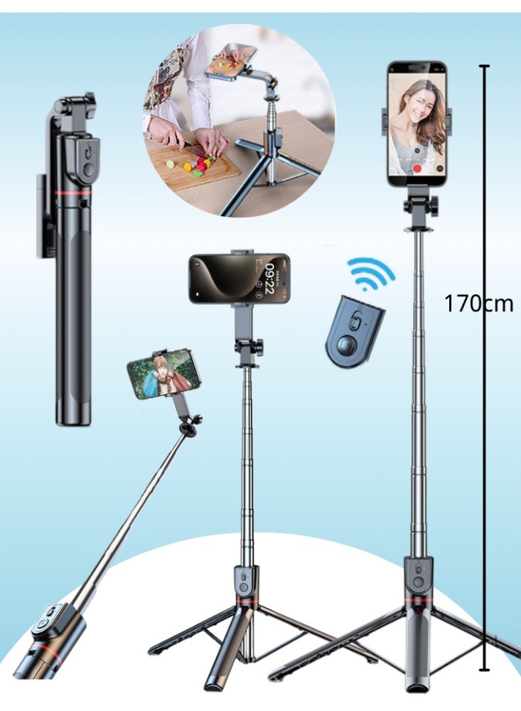 حامل ثلاثي القوائم للهاتف المحمول بطول 70.86 بوصة، حامل هاتف متكامل مع جهاز تحكم عن بعد لاسلكي، مصنوع بالكامل من الألومنيوم بنسبة 100%، خفيف الوزن، متوافق مع هواتف iPhone 16/15، وGalaxy S24، وGoPro، والكاميرات الرقمية، حامل ثلاثي القوائم محمول وخفيف الوزن مثالي للسفر، ومدونات الفيديو، والفيديوهات، والصور - Image 1