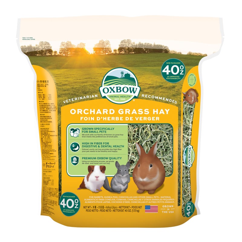 Oxbow Orchard Grass Hay for Small Pets - All-Natural Long Strand Fiber Hay for Rabbits, Guinea Pigs, Chinchillas, and Hamsters - Supports Digestive Health and Enrichment - 40 oz Bag - Image 1