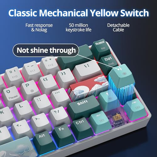 surmen Wireless 65% Mechanical Keyboard Hot Swappable, 68 Keys Bluetooth Gaming Keyboard with Quiet Linear Yellow Switch for PC Mac Gamer(Gateron Yellow, Forest 68) - Image 5