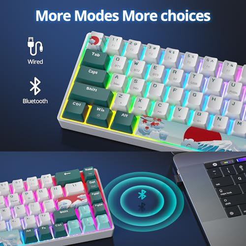 surmen Wireless 65% Mechanical Keyboard Hot Swappable, 68 Keys Bluetooth Gaming Keyboard with Quiet Linear Yellow Switch for PC Mac Gamer(Gateron Yellow, Forest 68) - Image 2