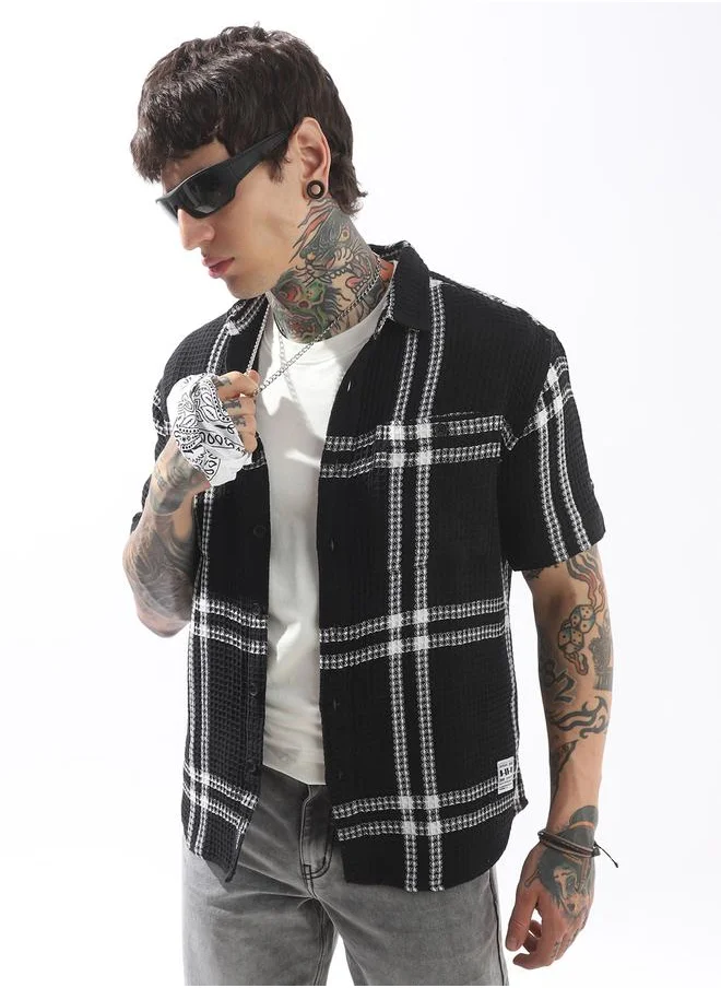 هوبرهولمي Brown Shirts Checkered Button Woven Spread Collar Half Sleeves for Men – Style that defines you
