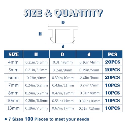 Tugermoola 100PCS 7 Sizes Small Silicone Hole Plug Rubber Plugs for Holes Assorted Sizes 1/5" 1/4" 5/16" 3/8" 1/2" Rubber Plug White - Image 2