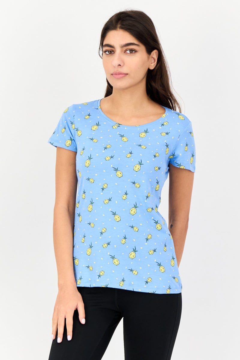 zivame Women 2 Pcs Crew Neck Graphic Print Short Sleeve Sleepwear Set, Multicolor - Image 1