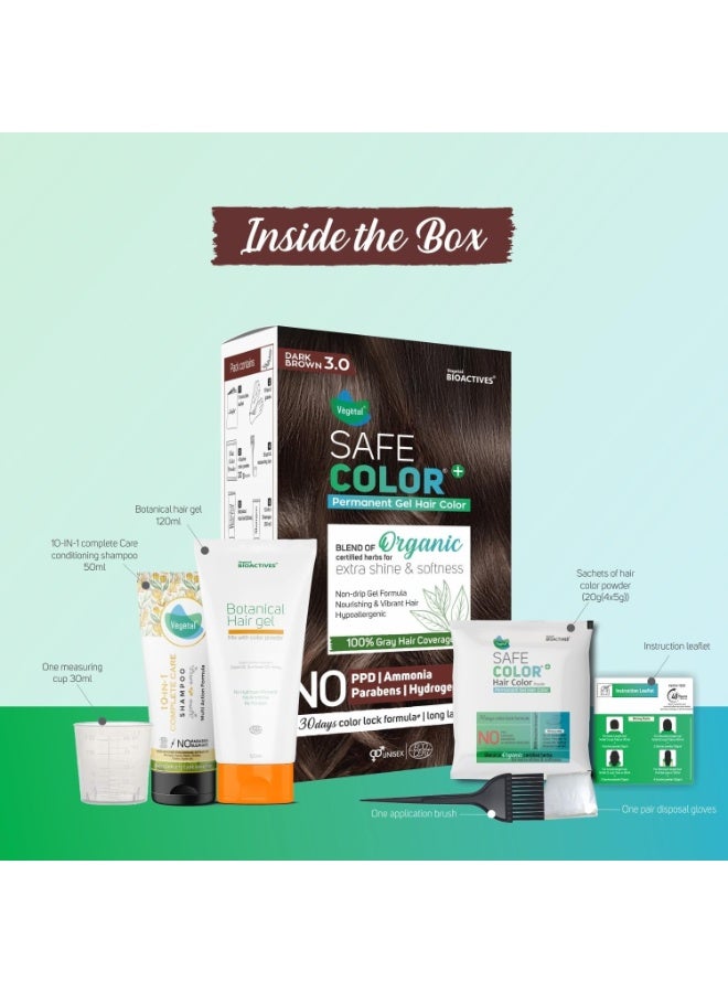 فيجيتال صبغة شعر جل دائمة آمنة نباتياً، تركيبة عضوية، خالية من مادة PPD والأمونيا، مكونات طبيعية، تغطية كاملة للشعر الأبيض مع تركيبة تدوم 30 يوماً (بني داكن 3.0، 70 مل) - Image 3