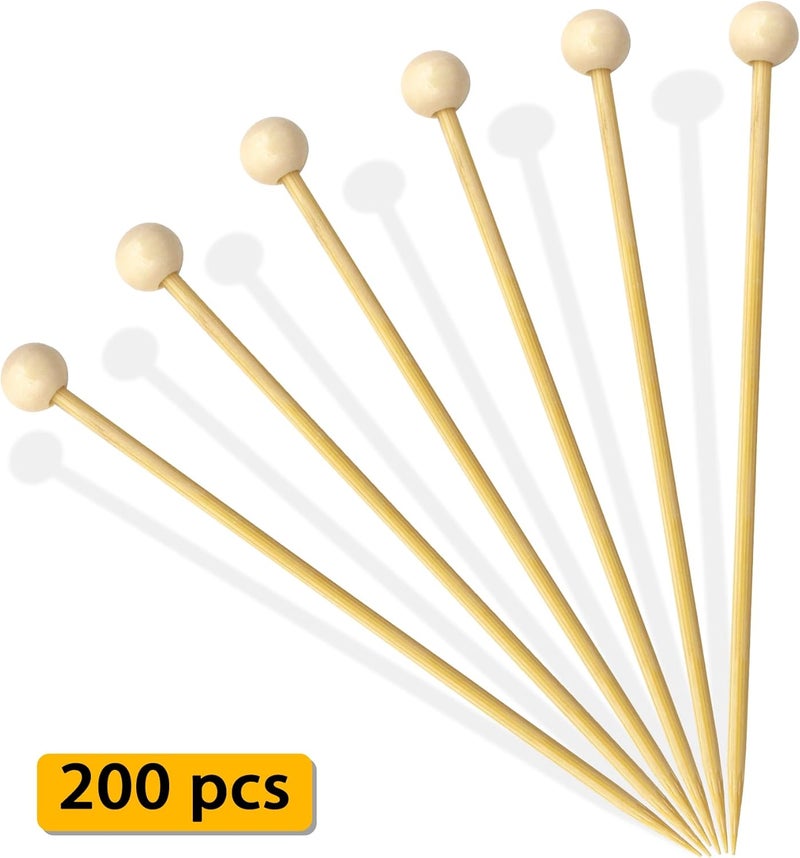 BLUETOP 4.7 in 200PCS Wooden Ball Food Cocktail Picks Food Skewers Bamboo Picks for Charcuterie, Appetizers, & Cocktail Picks For Parties - Image 3