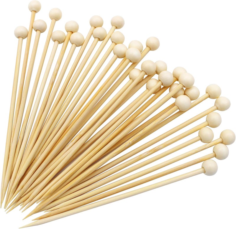 BLUETOP 4.7 in 200PCS Wooden Ball Food Cocktail Picks Food Skewers Bamboo Picks for Charcuterie, Appetizers, & Cocktail Picks For Parties - Image 1