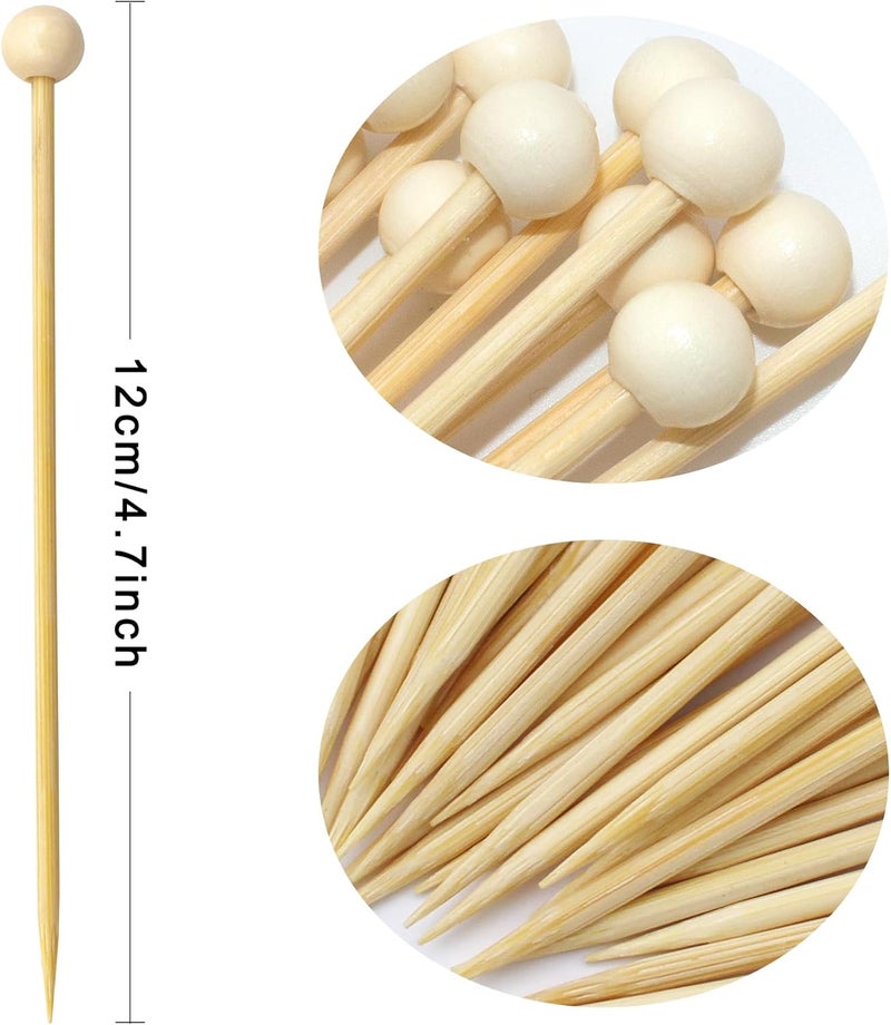 BLUETOP 4.7 in 200PCS Wooden Ball Food Cocktail Picks Food Skewers Bamboo Picks for Charcuterie, Appetizers, & Cocktail Picks For Parties - Image 2