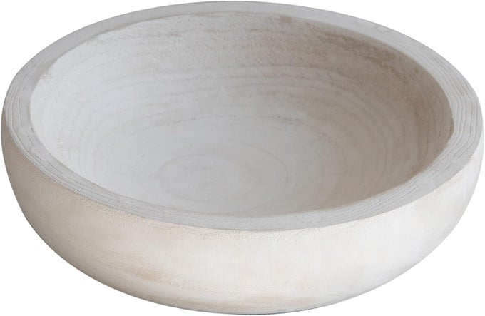 PAULOWNIA WOOD HAND CARVED TRAY FRUIT SNACK HOLDER DECORATIVE BOWL RUSTIC HOME DECOR ACCESSORIES FOR COFFEE TABLE LIVING ROOM WEDDING CENTERPIECE 10 WASHED WHITE