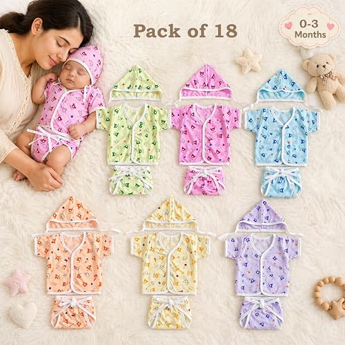 Fareto Born Baby Daily Essential Clothing Set Gift Pack, Baby Shower Giftpack, Unisex (0-3 Months, Total Items:30, Pack Of 6 Sets, Cotton Blend Printed, Multicolor) - Image 4