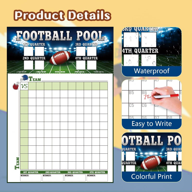 Sereliy Large Football Pool Poster 16.2 X 23.6 Inch, Squares 100 Grids Score Record Poster Football Party Supplies, Super Game Bowl Party Decorations 2026 (Field) - Image 3