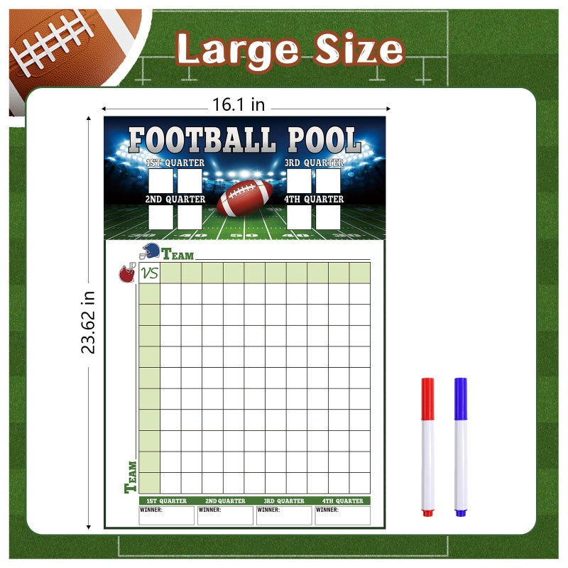Sereliy Large Football Pool Poster 16.2 X 23.6 Inch, Squares 100 Grids Score Record Poster Football Party Supplies, Super Game Bowl Party Decorations 2026 (Field) - Image 2