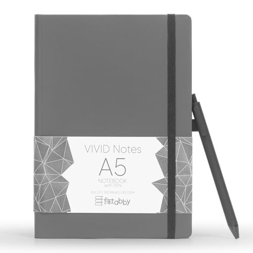 Kitabby – VIVID Notes with Pen | A5 Size | Hard Bound Notebook with Elastic Band & Pen Loop | 192 Pages | 80gsm Natural Shade Paper | Polymer Coated Paper Cover Material – (Grey) - Image 1