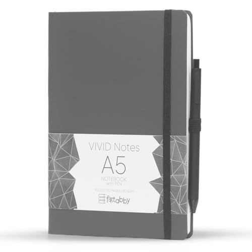 Kitabby – VIVID Notes with Pen | A5 Size | Hard Bound Notebook with Elastic Band & Pen Loop | 192 Pages | 80gsm Natural Shade Paper | Polymer Coated Paper Cover Material – (Grey) - Image 2
