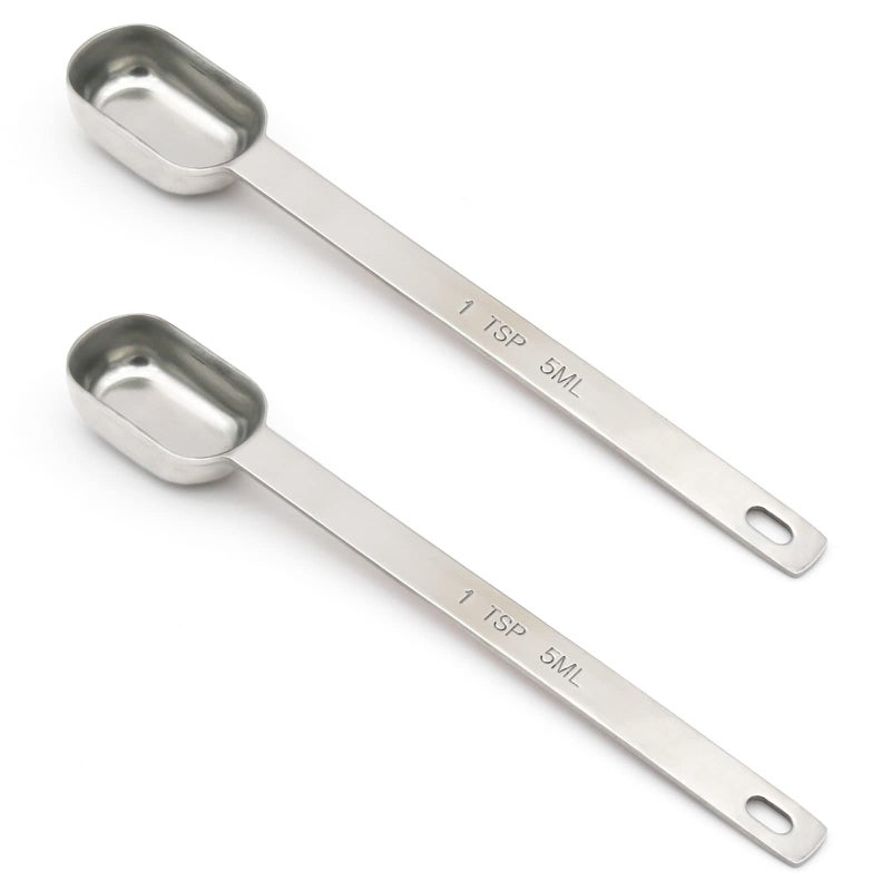 BERYLER 2PCS 1tsp 13tbsp 5ml Single Measuring Spoon Stainless Steel Long Handle Individual Teaspoons Only