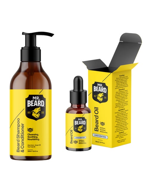 Bundle Beard Shampoo and Conditioner 2 in 1 300ml + Unscented Beard Oil 30ml