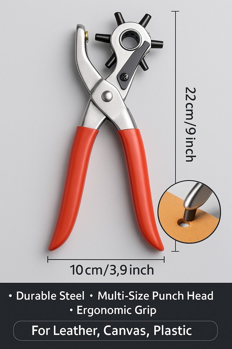Heavy-Duty Rotary Leather Hole Punch Plier Tool with 6 Multi-Size Holes (2mm-4.5mm) - Ergonomic Grip for Leather Belts, Fabric, Canvas & More  - Image 4