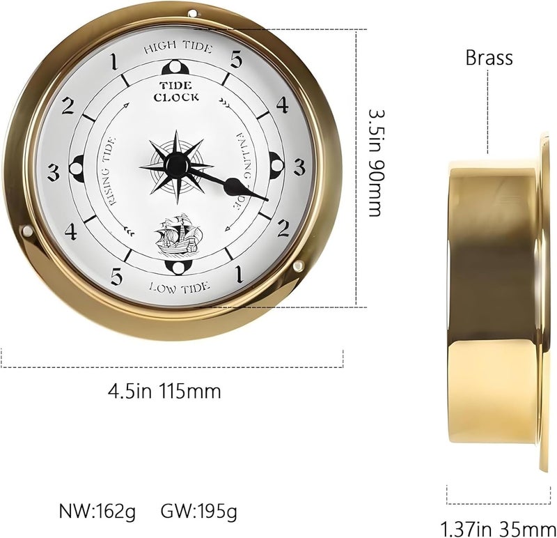 Valuegist Brass Nautical 4.5in Tide Clock, Wall Hanging Boat Using High Tide Low Tide, Nautical Wall Clock for Weather Station, Wall Decor, Boat Accessories - Image 4