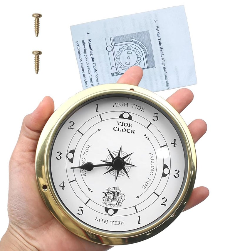 Valuegist Brass Nautical 4.5in Tide Clock, Wall Hanging Boat Using High Tide Low Tide, Nautical Wall Clock for Weather Station, Wall Decor, Boat Accessories - Image 3