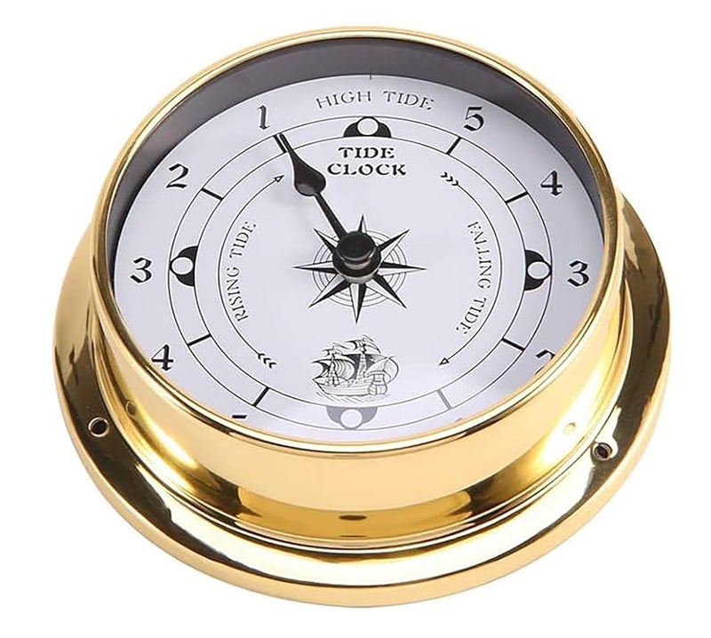 Valuegist Brass Nautical 4.5in Tide Clock, Wall Hanging Boat Using High Tide Low Tide, Nautical Wall Clock for Weather Station, Wall Decor, Boat Accessories - Image 1