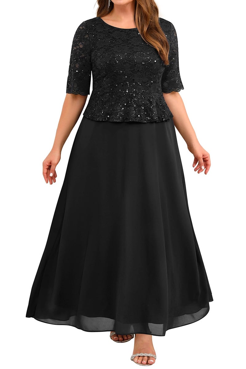 Talisea Plus Size Formal Dresses Black Mother of The Bride Evening Gowns Wedding Guest Sequin Lace Bodice Long Dress for Women - Image 2