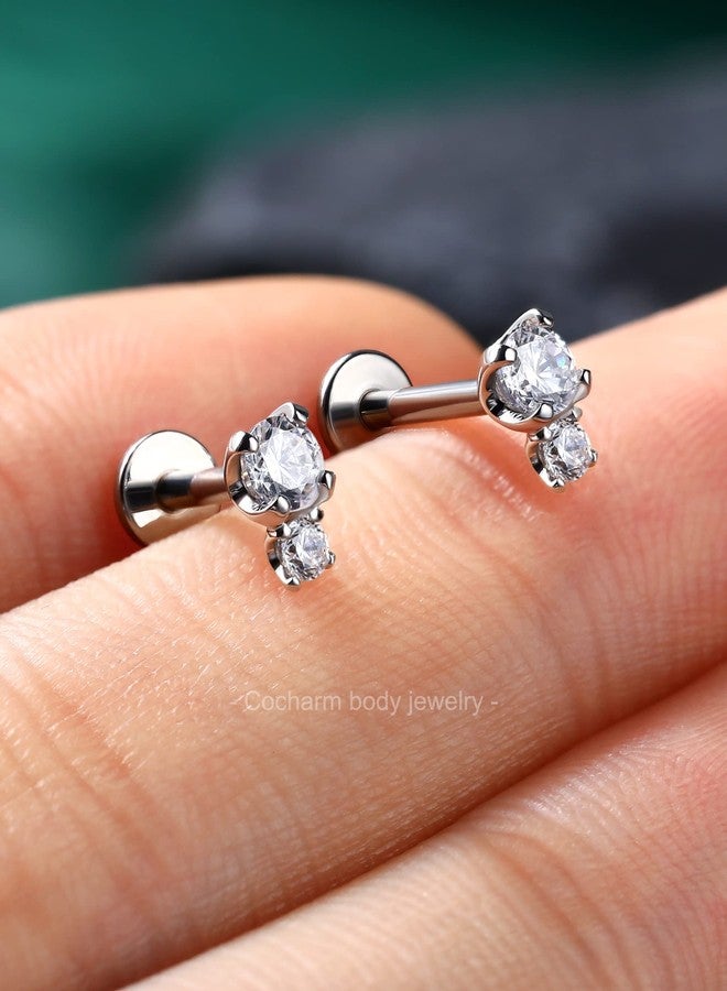 COCHARM 14K White Gold Helix Earring Stud 16g Flat Back Helix Piercings White Gold Push in Tragus Earrings Short White Gold Threadless Tragus Stud - Image 5