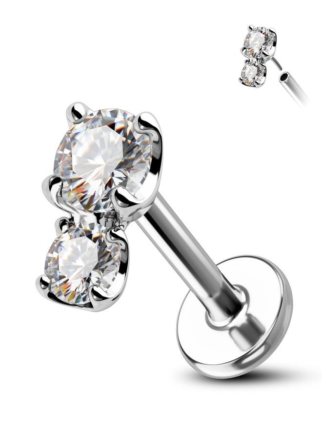 COCHARM 14K White Gold Helix Earring Stud 16g Flat Back Helix Piercings White Gold Push in Tragus Earrings Short White Gold Threadless Tragus Stud - Image 1