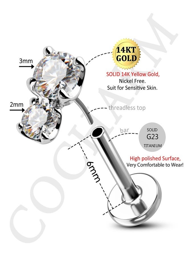 COCHARM 14K White Gold Helix Earring Stud 16g Flat Back Helix Piercings White Gold Push in Tragus Earrings Short White Gold Threadless Tragus Stud - Image 3