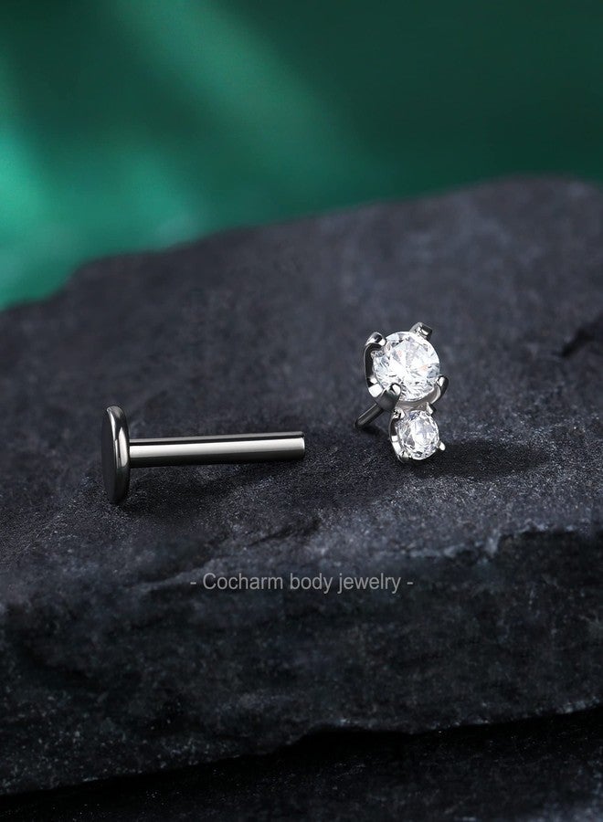 COCHARM 14K White Gold Helix Earring Stud 16g Flat Back Helix Piercings White Gold Push in Tragus Earrings Short White Gold Threadless Tragus Stud - Image 4