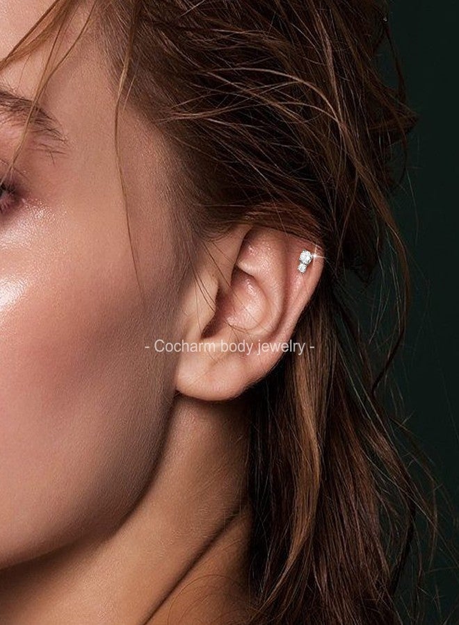 COCHARM 14K White Gold Helix Earring Stud 16g Flat Back Helix Piercings White Gold Push in Tragus Earrings Short White Gold Threadless Tragus Stud - Image 2