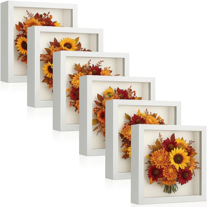6 PIECES SHADOW BOX PICTURE FRAME SQUARE SHADOW BOXES DISPLAY CASES FOR SPORTS MEMORABILIA WEDDING MEMORIES CRAFTS PINS AWARDS MEDALS TICKETS AND PHOTOSWHITE5 X 5 INCH