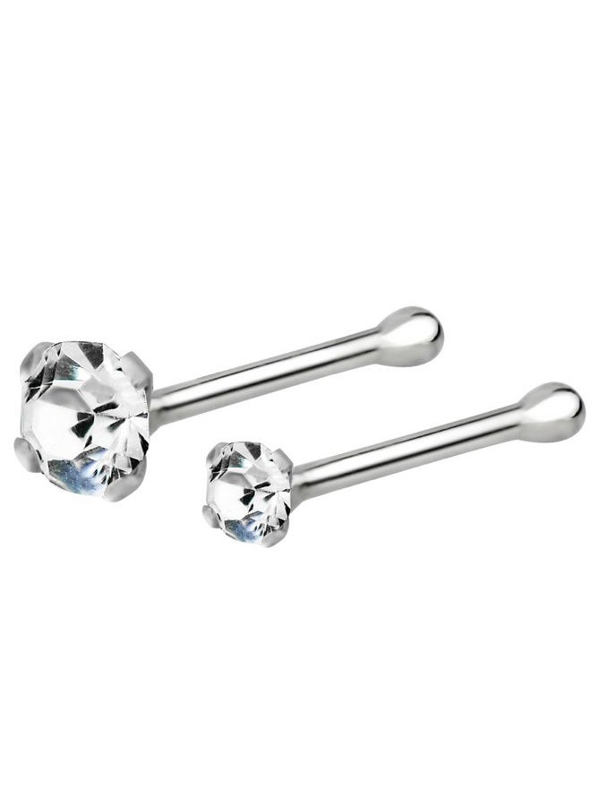 Forbidden Body Jewelry مجموعة من 2 دبابيس أنف: دبابيس أنف من الفضة الإسترلينية مع أحجار زركونيا مكعبة، 1.5 مم و 2.5 مم - Image 1