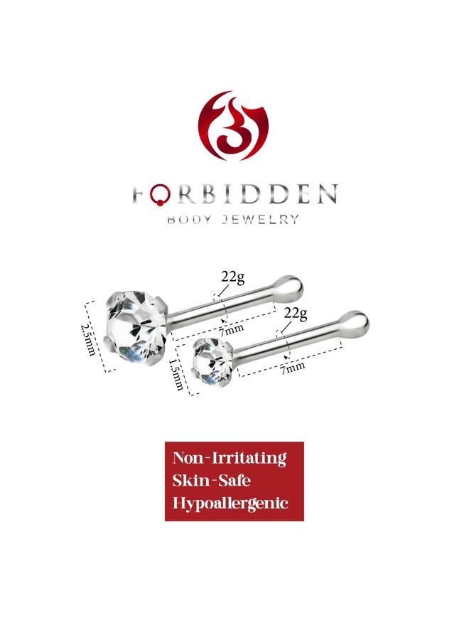 Forbidden Body Jewelry مجموعة من 2 دبابيس أنف: دبابيس أنف من الفضة الإسترلينية مع أحجار زركونيا مكعبة، 1.5 مم و 2.5 مم - Image 2