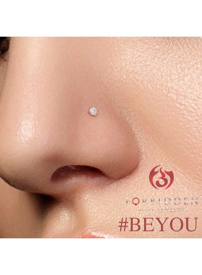 Forbidden Body Jewelry مجموعة من 2 دبابيس أنف: دبابيس أنف من الفضة الإسترلينية مع أحجار زركونيا مكعبة، 1.5 مم و 2.5 مم - Image 3